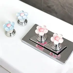 4pcs Bathroom Decor Flower Toilet Push Button Replacement, Long Nail Essential, Anti-Scratch Toilet Button Helper, Creative Gift for Girlfriend Friend