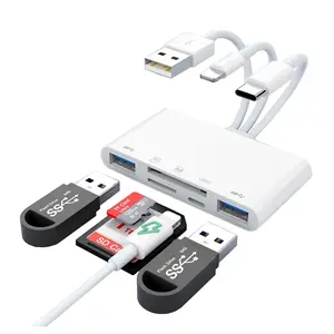 AIELOAR Multifunctional USB HUB, USB 2.0 HUB with SD Card Reader, Multi-functional Outdoor Shooting Camera SD Card Reader for iPhone 13/14/15/16