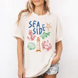 Comfort Colors Sea Side Shirt, Coastal Beach Graphic Tee, Vintage Nautical Shirt, Summer Vacation Gift for Beach Lovers