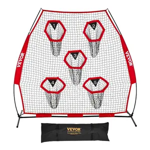 VEVOR 7x 7 ft Football Trainer Throwing Net, Training Throwing Target Practice Net with 5 Target Pockets, Knotless Net Includes Straps and Portable Carry Case, Improve QB Throwing Accuracy, Red