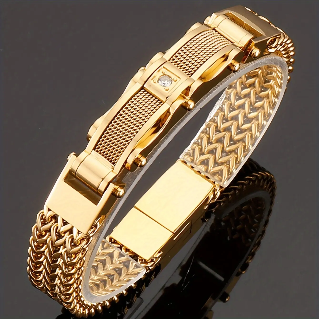 Men's Hip Hop Titanium Steel Bracelet, Exquisite Motorcycle Chain Design, Trendy Stackable Fashion Accessory for Parties, Stackable Bracelets, Exquisite Bracelet