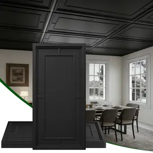 LOOYEE 24 PCS 2x4 FT Black/White Return Character Grid Design Decorative Ceiling Tiles, 24x48 Inch 3D Modern Ceiling Panels, PVC Waterproof Cuttable Material Ideal for Living Room Bedroom Cover 192 Sq.Ft