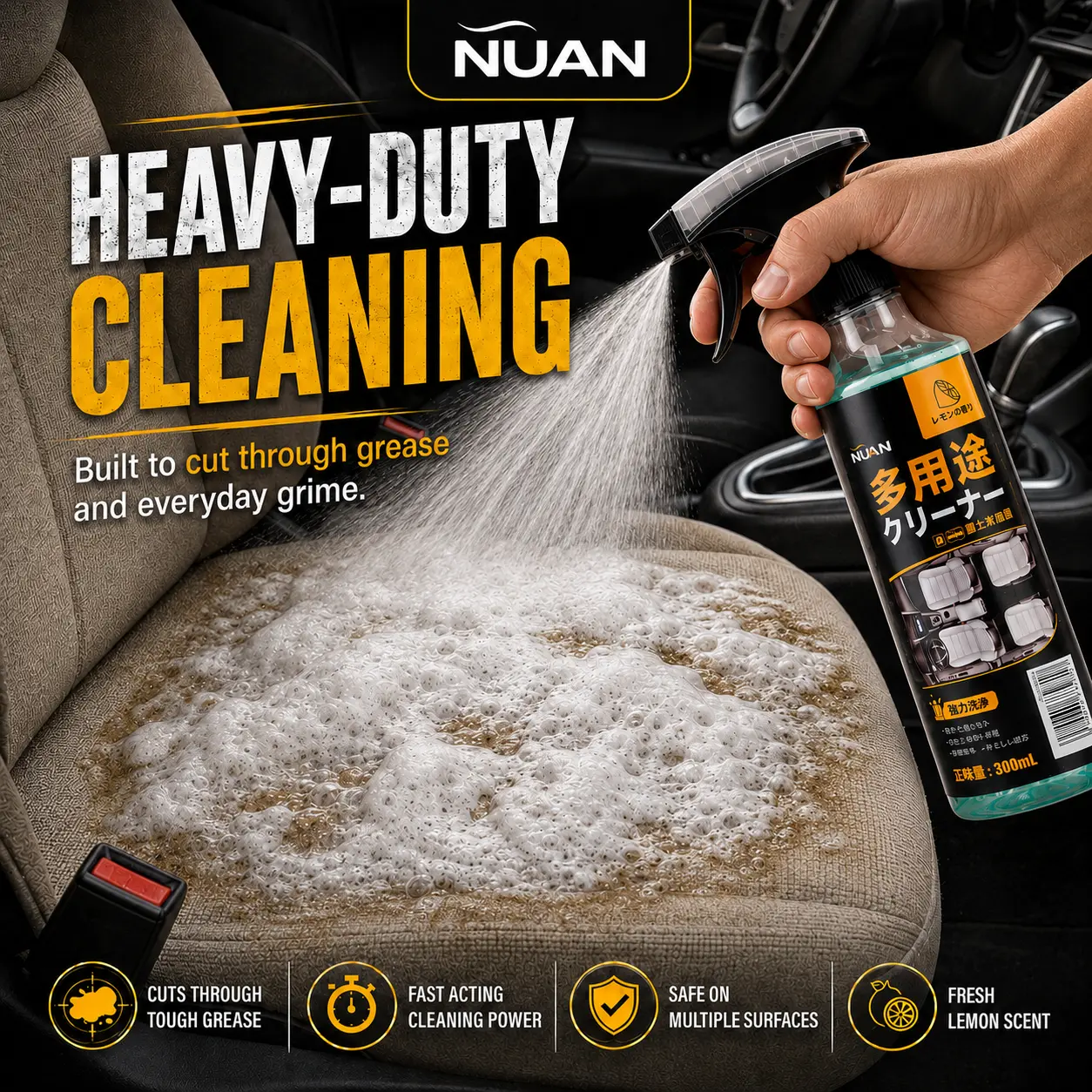 NUAN Multi-Use Deep Cleaning Spray - Heavy Duty Stain Remover, Car Detailing Products for Car Interiors & Home Surfaces - M2 Sohochic