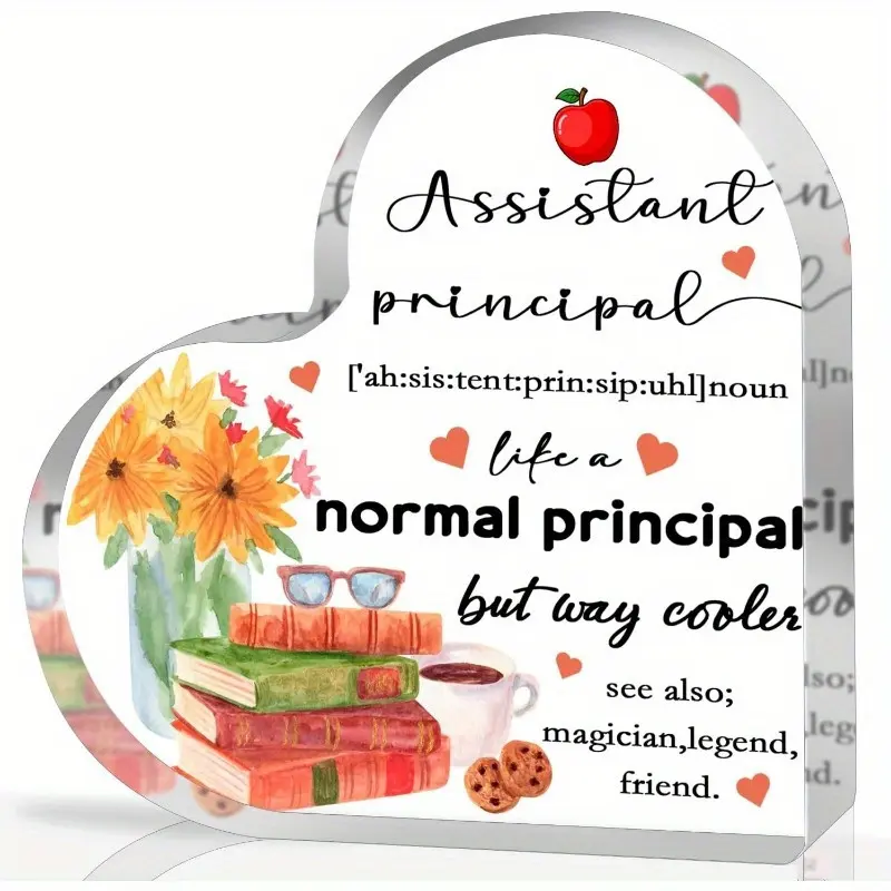 Assistant Principal Gift for Women Men, Inspirational Gifts for Women, Thank You Gifts for Assistant Principal, Birthday Christmas Teacher's Day Gifts, Heart Shaped Acrylic Desk Decoration