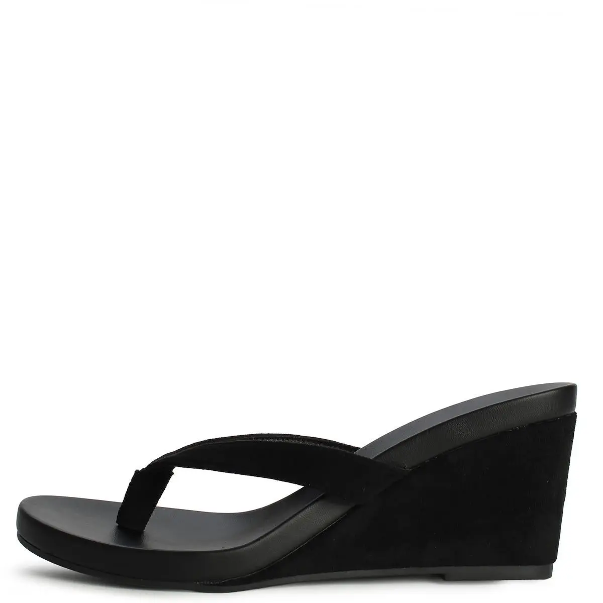 Women's Wedge Sandals | Chic Minimalist Faux Suede Thong with a Cushioned Sole, Mid-Height Open Toed Street Style, Casual Wear, Beckie-1, Thong Strap, Elevated Vibe, Mule With Thong Strap