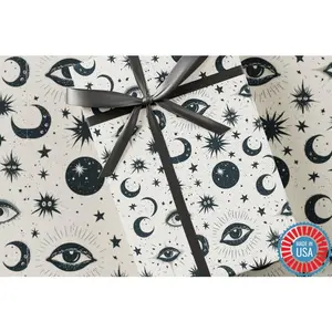 Mystical Moon Wrapping Paper - Halloween Collection, Block Print Design, Premium Gift, Spooky Paper, Scary Kids Present, Seasonal Gift Wrap