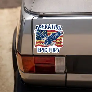 Operation Epic Fury Patriotic Eagle Sticker For Mugs & Tumblers, Bold USA Flag Design, Perfect For Decorating Drinkware, Laptops, Gear & Everyday Carry Items