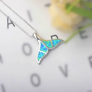 Ocean Series Hawaii Beach Blue Opal Whale Tail Necklace Women'S Valentine'S Day