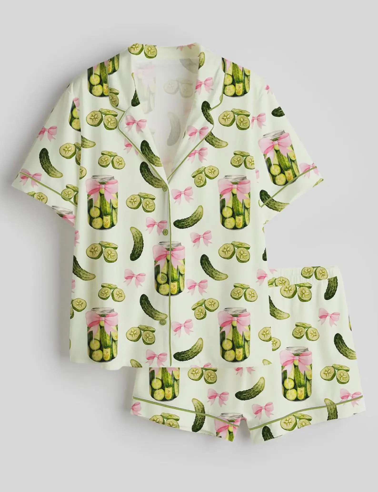 Funny Pickle Pajama Set for Women – Cute Pickles Print Button-Up Short Sleepwear