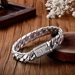 Silver S925 bracelet, pure silver bracelet, men's bracelet can be opened and worn as a birthday gift for boyfriend or father. Silver