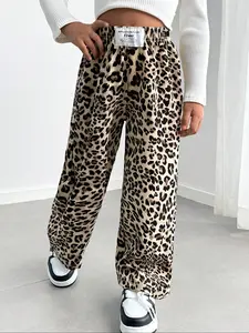 Girl's Leopard Print  Pants, Casual Comfy   Pants for Summer, Kids Bottoms for Daily Wear