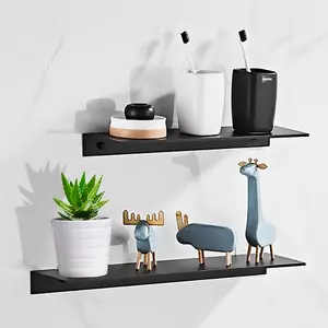 1pc Aluminum Wall-Mounted Shelf - Space-Saving Floating Shelf with Self-Adhesive Mounting, No Drilling Needed, Holds Up to 9.07 KG, Multi-Room Use for Bathroom, Bedroom, Kitchen, Art & Plant Display, Modern Home Decor, Wall Mounted Organizer