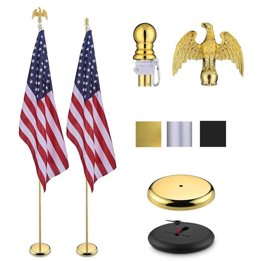 Yescom 8' Indoor Flagpoles with Stand US Flag 2-Pack