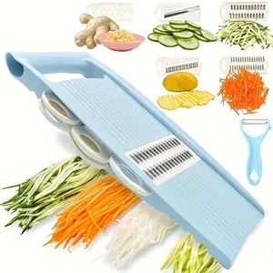 1pc 5-In-1 Mandoline Slicer for Kitchen Vegetable Slicer Mandolin Multi Blade Potato Chip Slicer Veggie Slicer Vegetable Cutter Julienne Shredder Vegetable Peeler for Small Job in Kitchen Blue