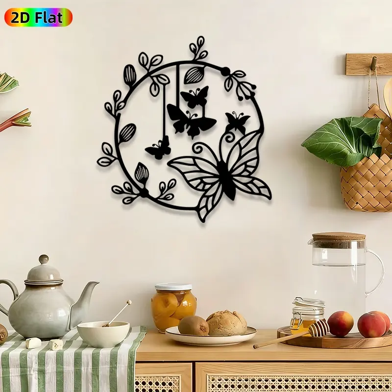 1pc Butterfly Wreath Metal Wall Art, Floral Butterfly Circle Wall Sculptures Mural, Intricate Craftsmanship, Perfect for Wedding, Housewarming Decor, Perfect for Living Room Bedroom Garden Fence Decor, Ideal Gift for Nature-Inspired Decor Enthusiasts.
