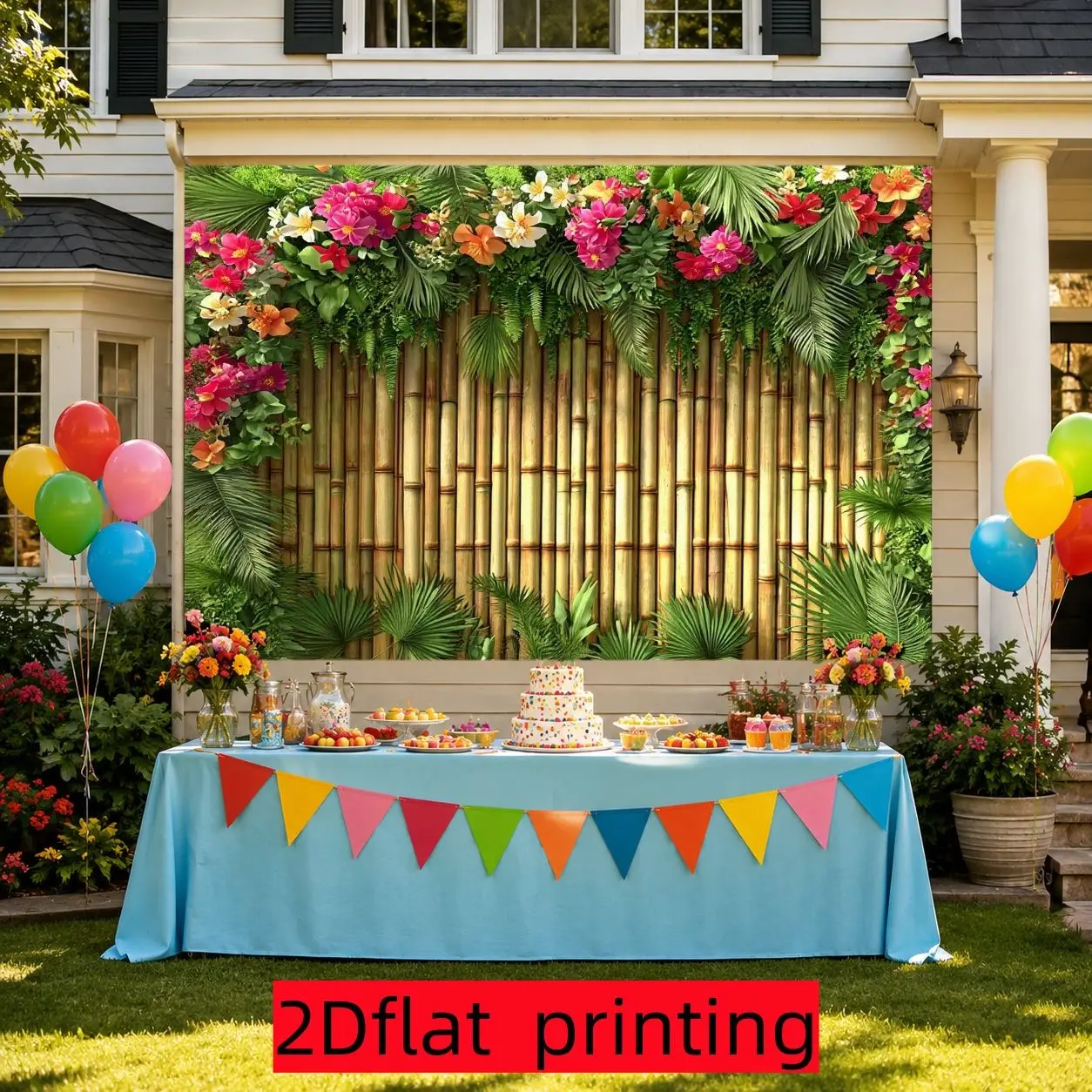 Tropical Bamboo Wall Backdrop, Greenery Backdrop, Backdrop Background, 2D Flat Polyester Material, Ideal for Event Photo Booth, Jungle Theme Party Decoration, Party Decor Design, Multiple Sizes Available