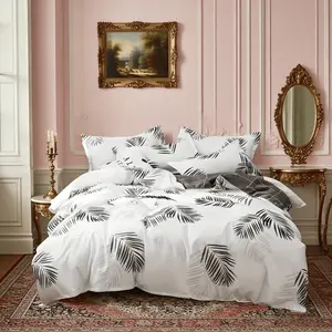 Line Plant Leaf Pattern Bedding Set, 3 Piece Includes 1 Duvet Cover + 2 Pillowcases, No Insert Soft Comfortable Fabric, Perfect Birthday Gift