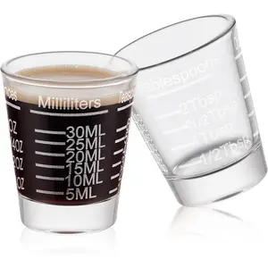 Shot Glasses Etching Scale Measuring Cup 2PACK Espresso Shot Glasses Liquid Heavy Glass 26-Incremental Measurement 1 OZ, 2 TBS, 6 TSP, 30 ML Kitchen Tools