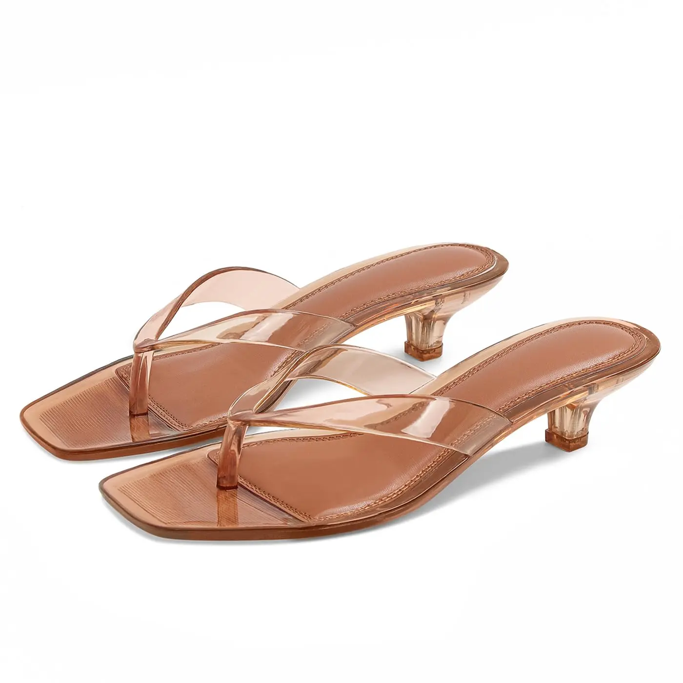 Women's Kitten Heel Flipflops, Transparent Jelly PVC Thong Shoe with a Square Toe, Waterproof Summer Casual Footwear, Kitten Heels For Women, Casual Wear, Lightweight Pvc, Low Heel