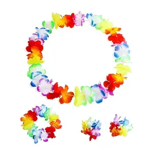 10 Sets of 4 pcs Hawaiian Leis Colorful Tropical Dance Flower Necklace Bracelets Headband for Luau Party Summer Beach Decoration Festival Party Supplies