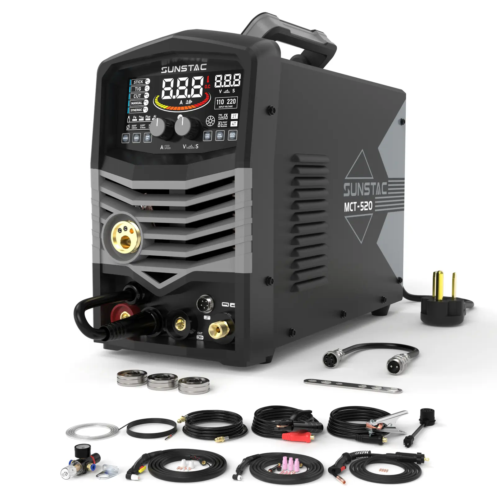 SS-MCT-520 5-in-1 Plasma Cutter & Welder Combo 110/220V - 50A CUT, 200A MIG & HF TIG, 180A Stick Multi-Functional Welding Machine, Spool Gun Compatible for Aluminum