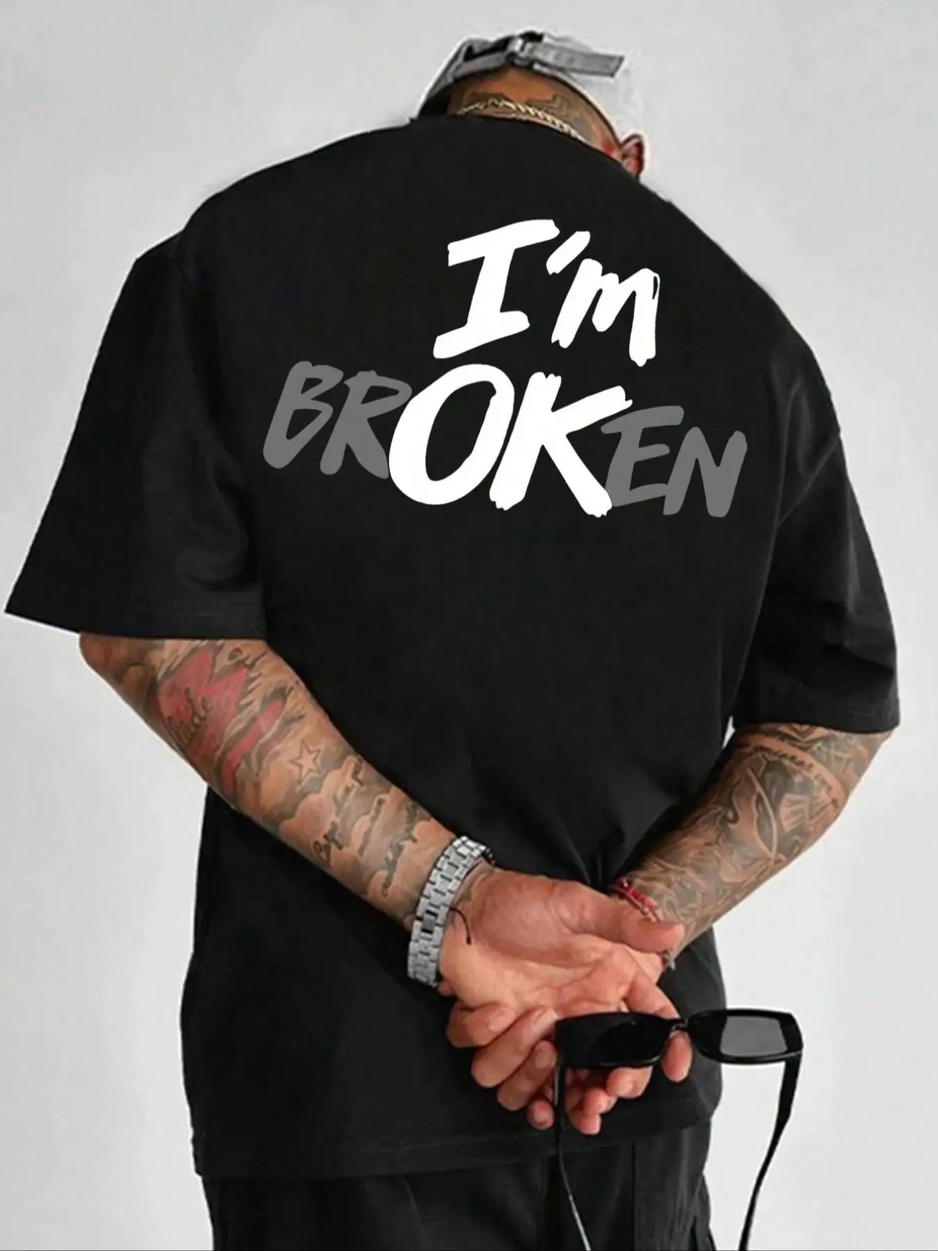 Plus Size I'm Broken Slogan Print Tee, Casual Comfy Half Sleeve Round Neck T-shirt for Summer, Men's Plus Clothing for Daily Wear