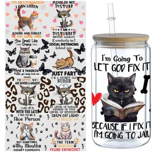 5 Sheets High-Quality Cat UV DTF Transfer Sticker for Libbey Glass Cups, DIY Wrap, Waterproof, Adhesive, and Reusable - Perfect for Personalized Glassware, Bottles, and Containers Decoration
