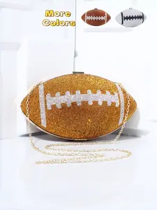 Shiny Rhinestone Football Clutch Bag, Women's Party Sequin Handbag, Elegant Evening Purse, Stylish Rugby Design, Perfect for Parties