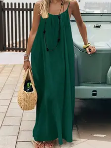 Oversized Linen Cami Maxi Dress, Casual Flowy Sundress, Neutral for Coffee Runs & Slow Living Days, Boho Style, Loose-Fitting