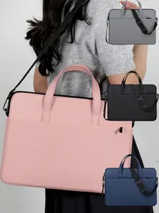 Single-Shoulder Laptop Bag, Multi-compartment Double-Zipper Briefcase, Solid Color Minimalist Single-Shoulder Crossbody Briefcase, Stylish and Multifunctional Laptop Bag, Suitable for Business Commuting and Working on the Go.