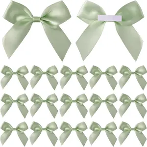 Green Satin Ribbon Bows 2.76"x2.6'' Self Adhesive Satin Bows for Gift Wrapping Premade Ribbon Bows with Double-Sided Tape for Making Crafts Baby Shower Birthday Party Wedding Decorations, 15 Pcs