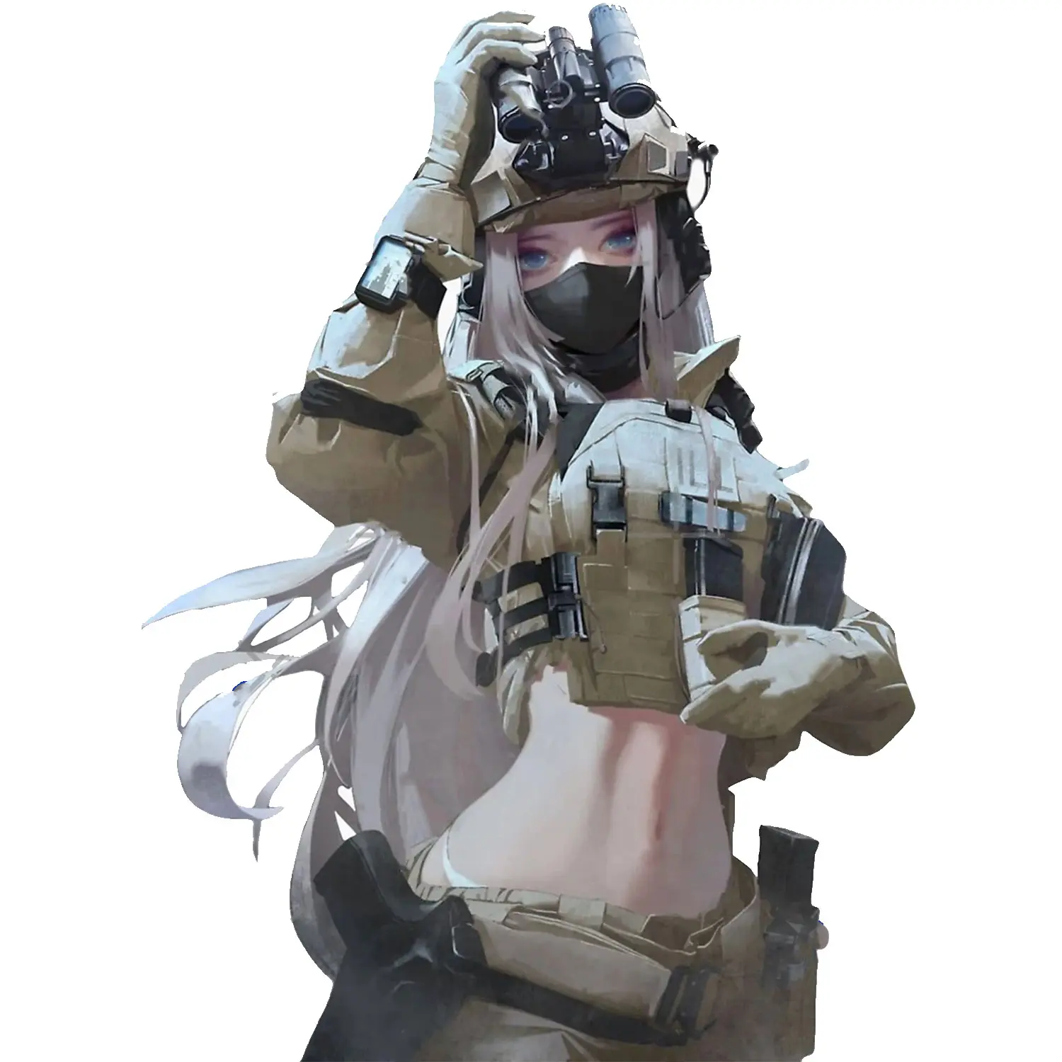 Desert Operator Anime Girl Sticker, Tactical Soldier in Tan Combat Gear, Military Aesthetic Vinyl Decal Waterproof for Laptop & Car, Gift for Friends