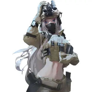Desert Operator Anime Girl Sticker, Tactical Soldier in Tan Combat Gear, Military Aesthetic Vinyl Decal Waterproof for Laptop & Car, Gift for Friends