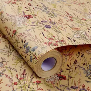 1 roll of wildflower wrapping paper, 17 inches x 9.84 feet kraft paper with floral design, suitable for women's gifts, birthdays, weddings, bridal showers, and engagement parties. Thick and sturdy, also perfect for DIY crafts. Timeless and elegant