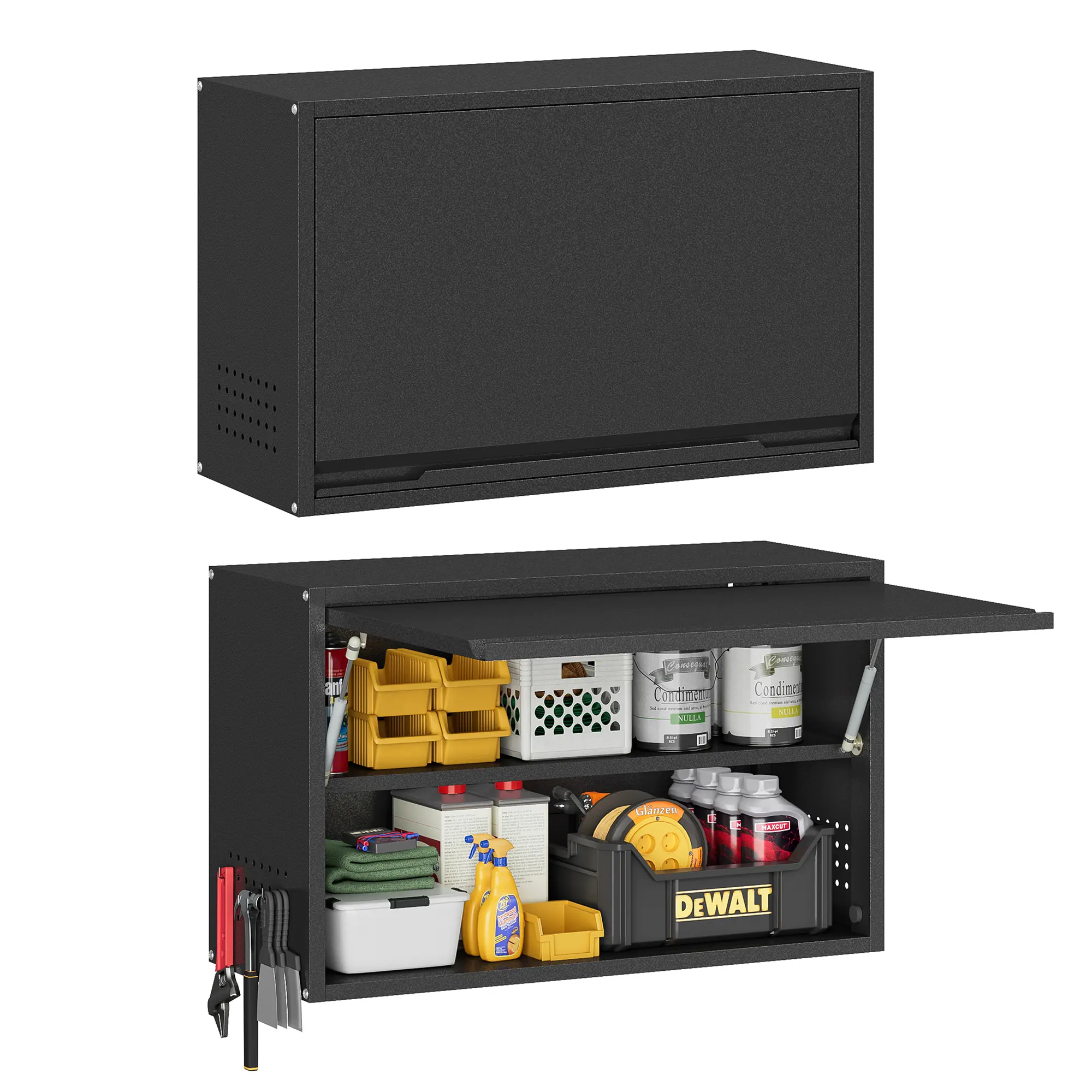 LONGLINK wall-mounted powder-coated steel garage cabinet — adjustable shelves, push-to-open doors, suitable for kitchen and garage tool storage. metal pantry with 2
