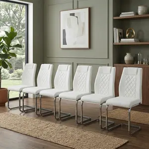Set of 6 High-Back Dining Chairs, Modern PU Leather Kitchen Chairs - Waterproof, Easy Clean, Supports 220 lbs, for Dining Room & Small Spaces (White) Pu Upholstered Seat