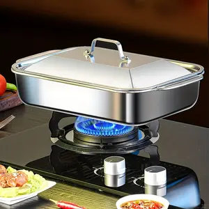 4/8pcs Non-Slip Stainless Steel Baking Tray with Lid Deep Rectangular High Temperature Resistant Oven Pan with Handle Durable Easy Clean Kitchen Cookware