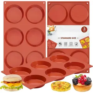 3 Pack Silicone Egg Molds for Breakfast Sandwiches, 3 Inch Non-Stick Round Muffin Top Pans for Baking Egg Bites, Whoopie Pies, Corn Bread, Tarts
