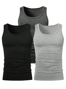 Men's Solid Color Plain Muscle Tank Top, Casual Comfy Breathable Sleeveless Top for Gym Workout Running, Men's Top for Summer, Athletic Tank Tops, Menswear