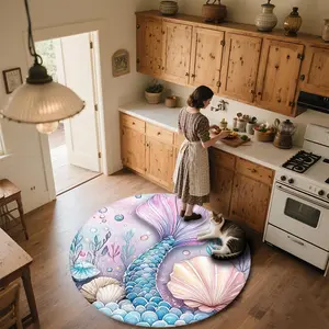 Mermaid Tail with Seashells  Round patterned carpet, non-slip round mat for bedroom, living room, pet bed, and chair, home decoration, birthday gift, Christmas gift, Valentine's Day gift