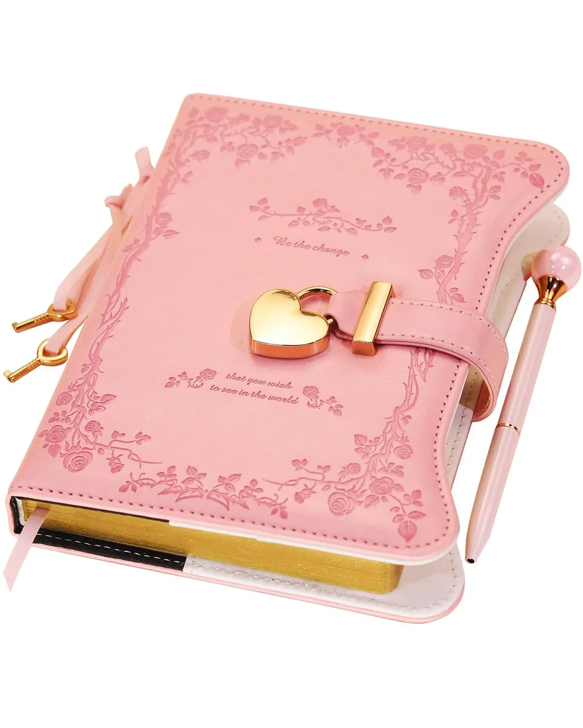 Women's Lockable B6 Refillable Notebook, 360 Gilded Pages Journal with Keys, Pen & Ribbon Bookmark, Blush Pink Festive Gift for 8-14 Years Granddaughter (Home Supplies, Party Bags & Gifts)