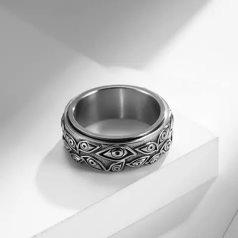 Men's 100% Hypoallergenic Stainless Steel All-Seeing Eye Spinner Ring - 9mm Vintage Silver Bold Band, Invisible, Fade-Resistant, Fashion Rings, Daily Finger Jewelry, 8 to 10 Sizes, About 6g Gift for Special Occasions
