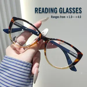 Fashionable Light Tortoiseshell Blue Light Blocking Reading Glasses, Lightweight Durable Glasses, Leopard Cat Eye Full Frame Design, Ideal for Reading and Screen Use