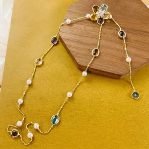 Swyii Elegant Floral Adjustable Pendant Multi Station Necklace for Women for Party, Flower Pendant, Trendy All-match Luxury Jewelry, Gift for Her, New Year, Party Glam Bling, Holiday Haul Gifts Women, MardiGras