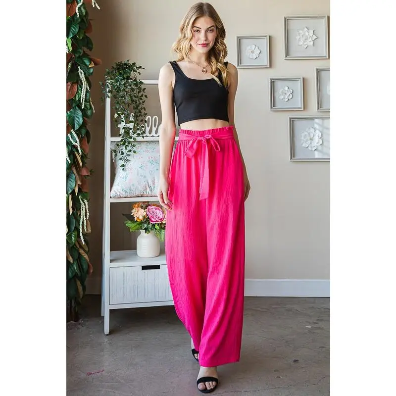 Heimish Full Size Front Tie Pants with Paperbag Waistband Plus Size
