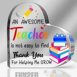 Acrylic Heart Shaped Ornament, Creative Book & Pencil Pattern Teacher Gift, Teacher Appreciation Gift from Students, Party Favors for Teacher, Decor