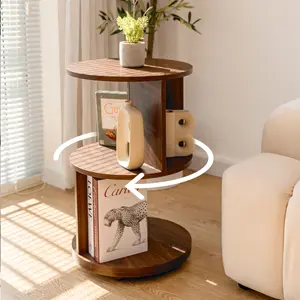 KAYMILY Living Room Side Table, Office Round Bookshelf End Table, Bedroom Mid Century Modern Nightstands, Contemporary Accent Tables - MDF Wood - ROTATING - Easy Assembly - Walnut