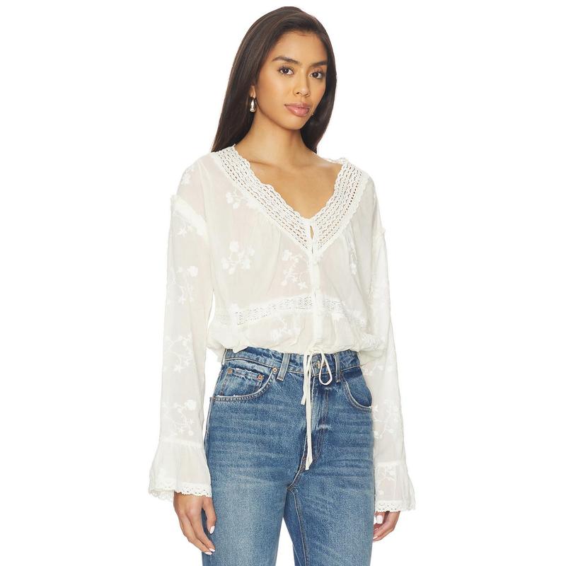 Free People Sweet Love Blouse in Egret