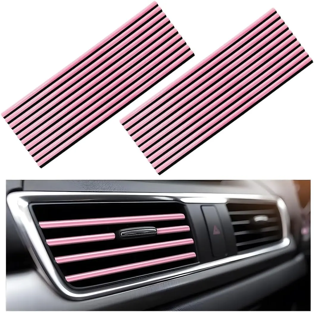 Women's 20Pcs Red PVC Vehicle Car Vent Trim, DIY Air Outlet Decor Strip for Interior Upgrade, Premium Chrome Surface, Waterproof, Corrosion-Resistant, Easy-Install Car Interior Accessory