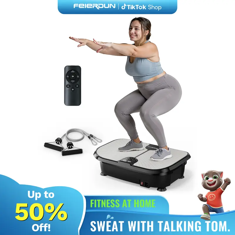 FEIERDUN Vibration Plate Exercise Machine, Vibration Plate for Lymphatic Drainage, Power Plate Vibration Platform w/ Loop Bands